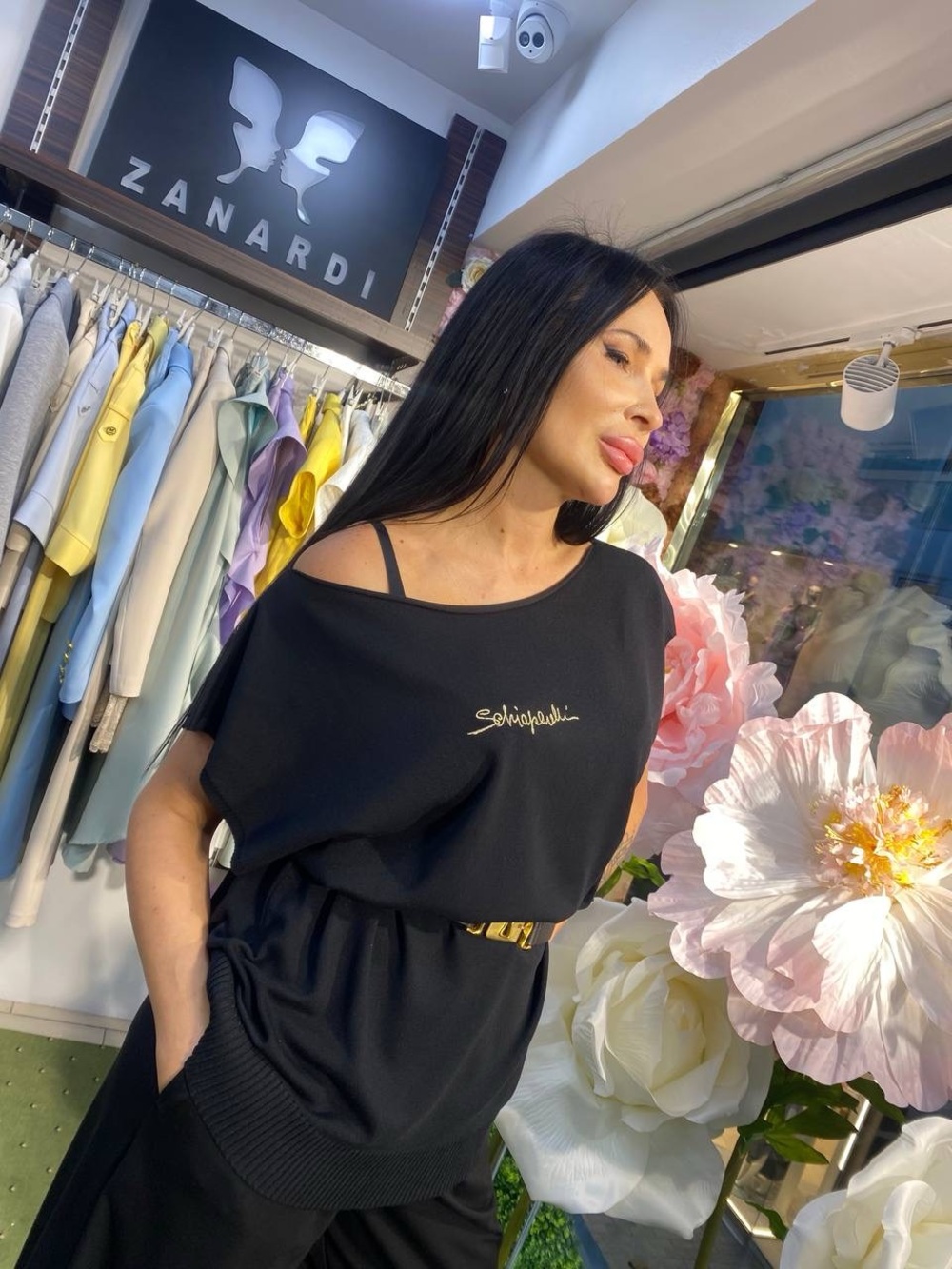 Schiaparelly  Black Off-Shoulder Logo Top